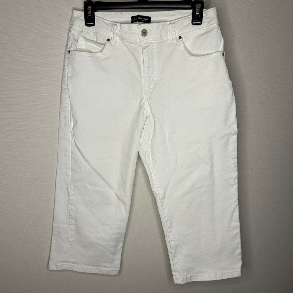 Lee Relaxed Fit‎ Mid Rise White Denim Capris Cropped Jeans Cotton Women Small